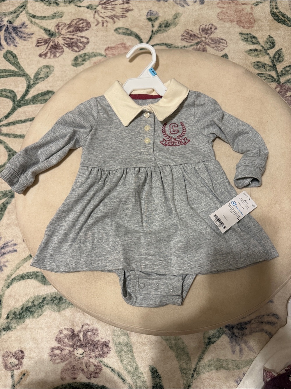 Carter's Heather Gray Baby Bodysuit Dress with Cream Collar